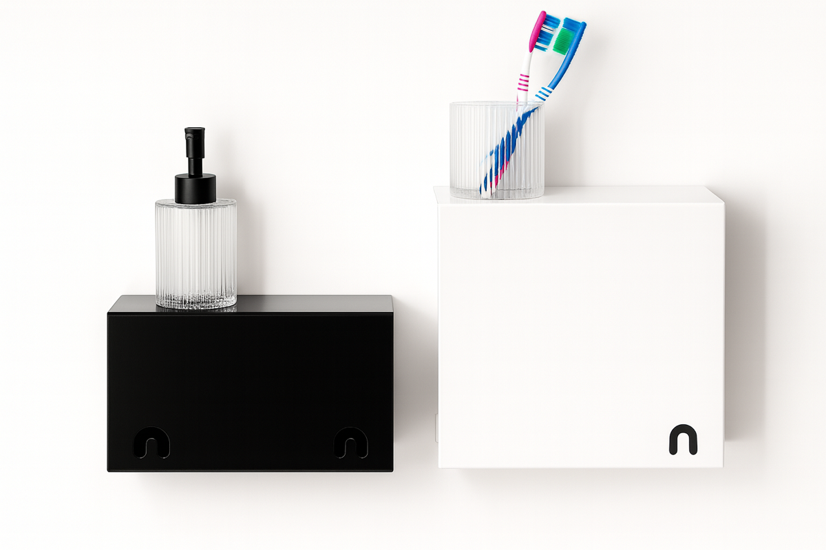 Pulverbeschichtete Wandbox – moderne Badablage aus Metall